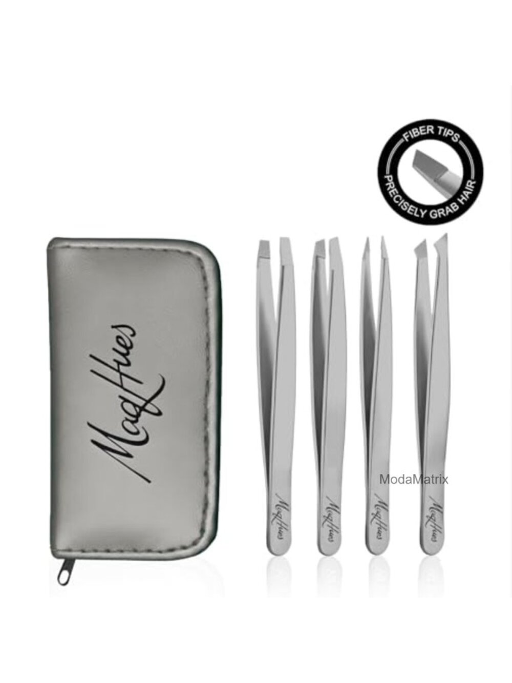 Fiber Tip Eyebrow & Facial Tweezers Set Stainless Steel 4-Piece
